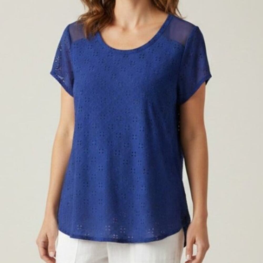 The Limited Cobalt Blue Eyelet Top Sheer Shoulder Tee XL Nautical Soft Girl EUC